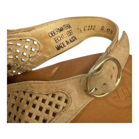 Paul Green Cleo Tan Perforated Suede Cork Wedge Sandal - Picture 5 of 12